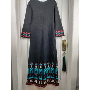 Vintage Mary's Knits Sweater Tribal Maxi Dress Sz Large 44" Chest Dark Black